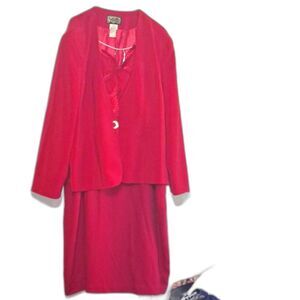 A Champagne Women's Two Piece Dress Red Vintage Embellished Grandma Core 24W